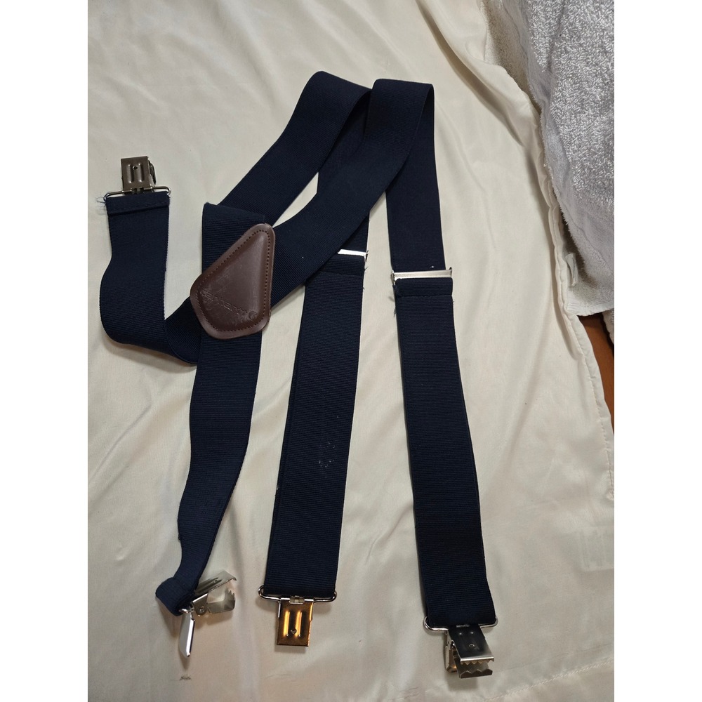 Carhartt Mens Heavy Duty Work Suspenders Navy Blue Elastic X-Back Metal Clips